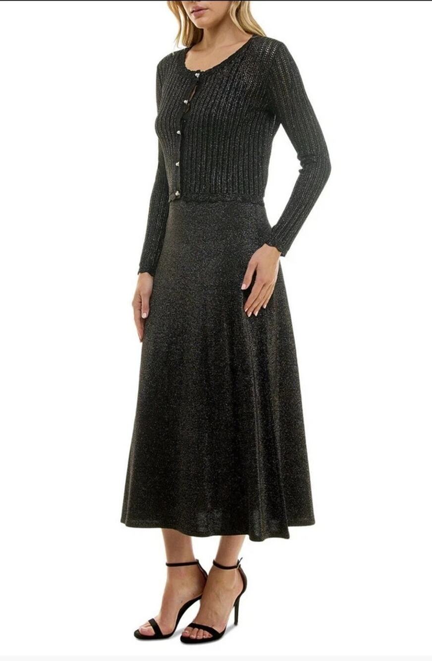 Taylor Women's Metallic Cardigan & Sleeveless Midi Dress Set 2 Pieces XS